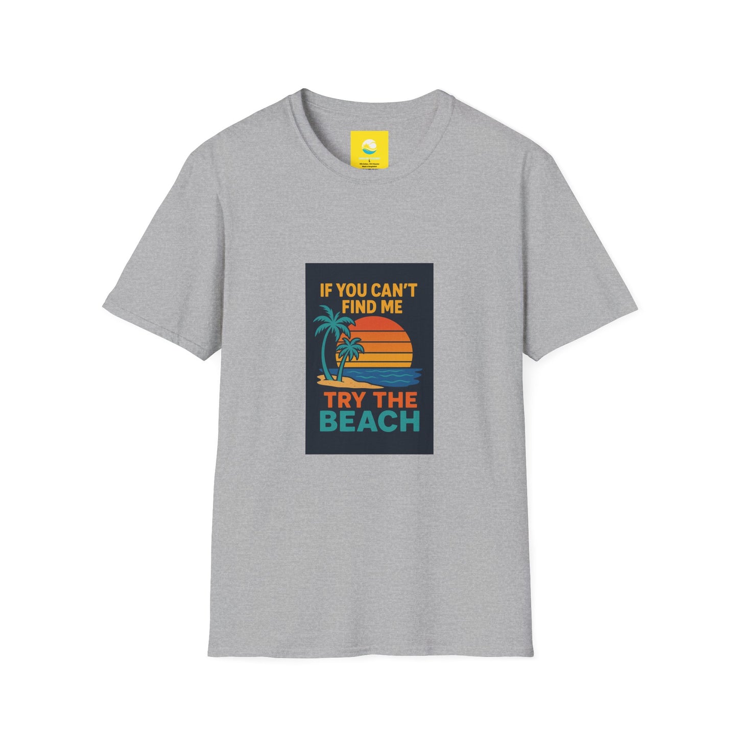 If You Can't Find Me Try The Beach T-Shirt — Retro Sunset Palm Graphic Tee