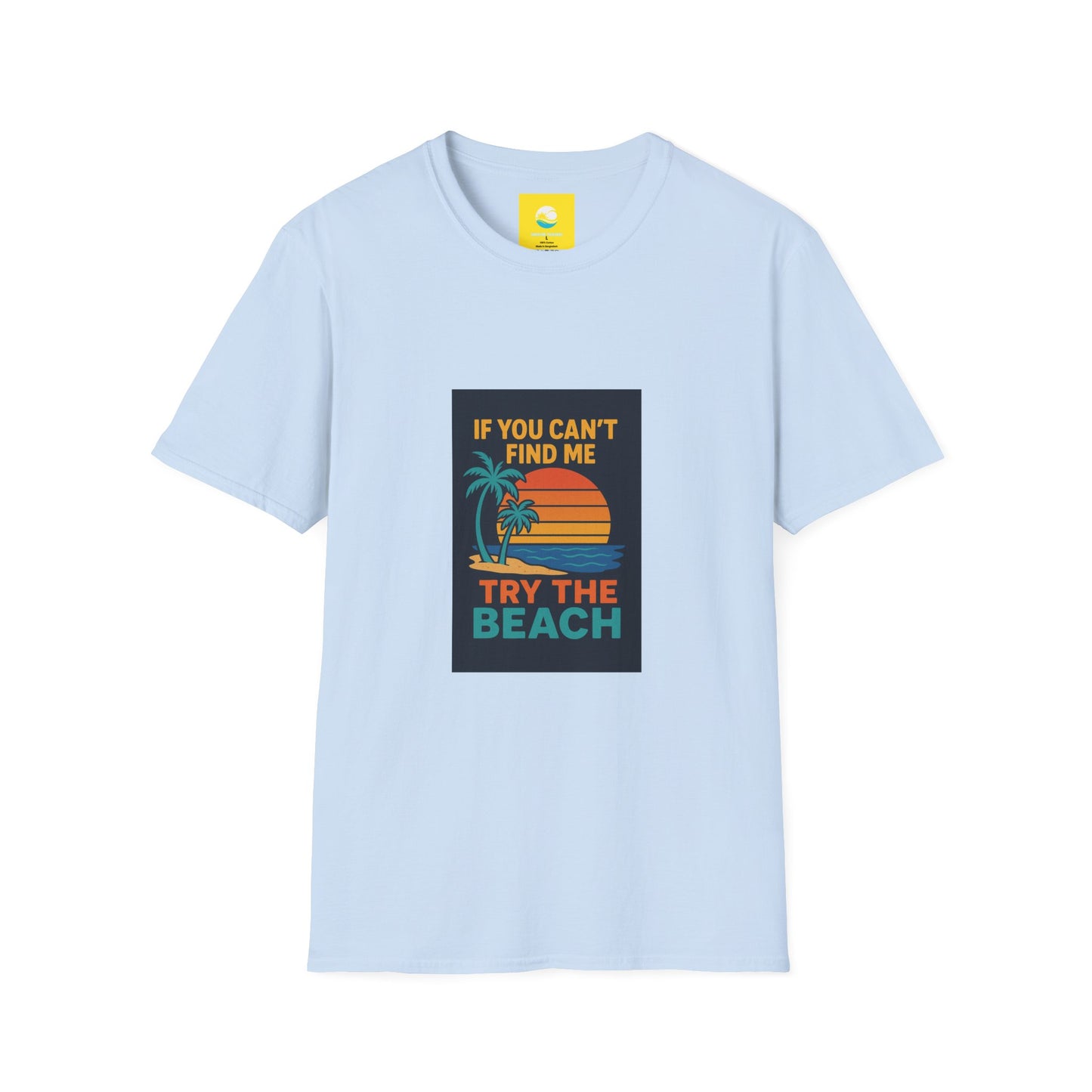 If You Can't Find Me Try The Beach T-Shirt — Retro Sunset Palm Graphic Tee