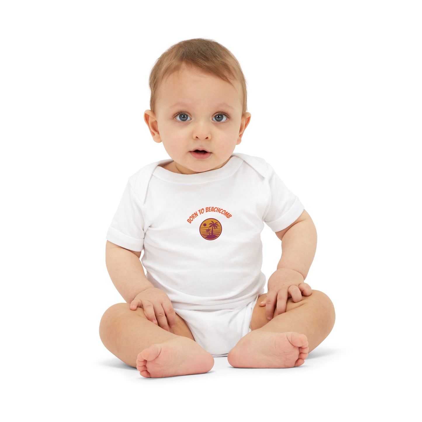 Infant Bodysuit “Born to Beachcomb” Baby One-Piece — Cute Retro Sunset & Surf Logo