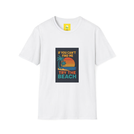 If You Can't Find Me Try The Beach T-Shirt — Retro Sunset Palm Graphic Tee