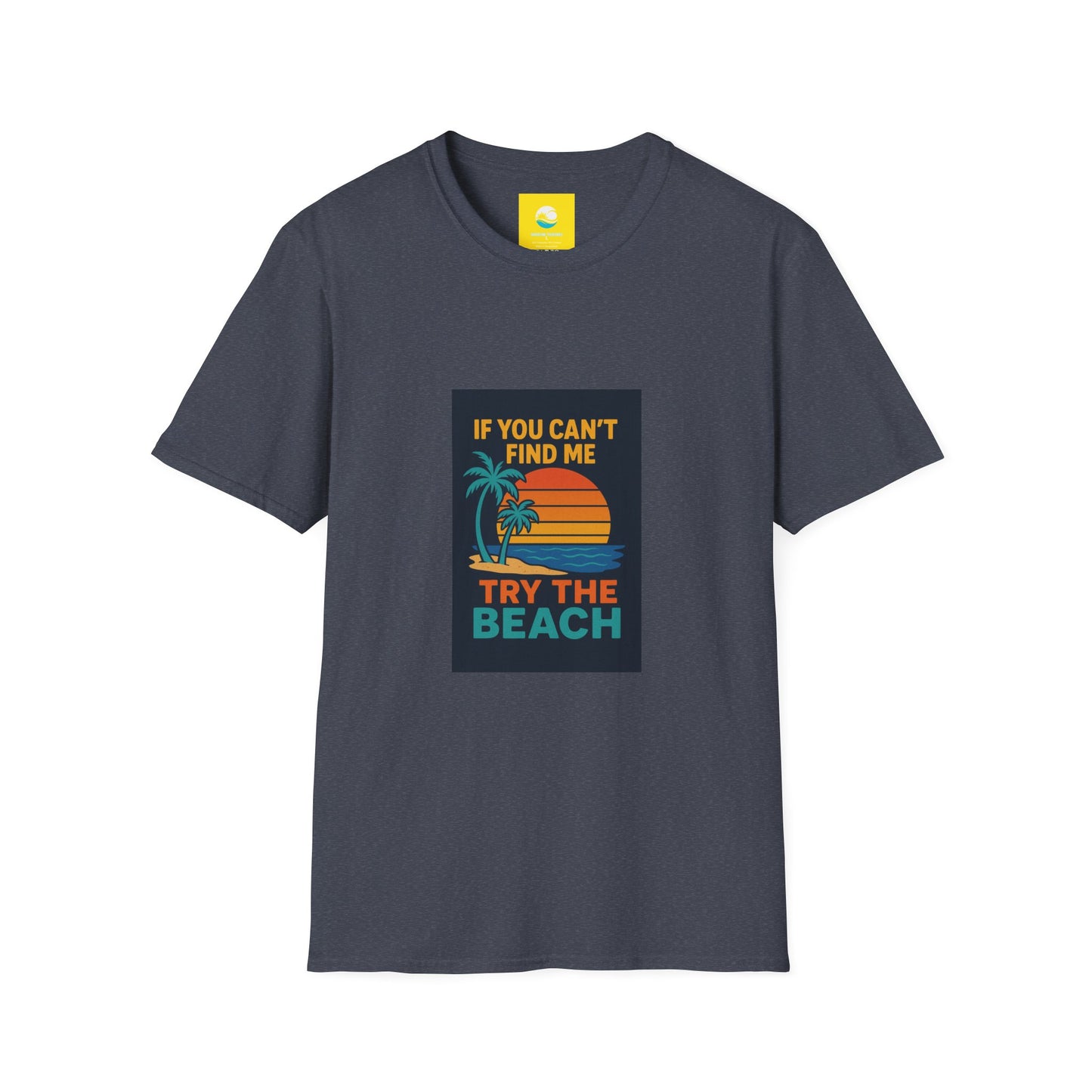 If You Can't Find Me Try The Beach T-Shirt — Retro Sunset Palm Graphic Tee