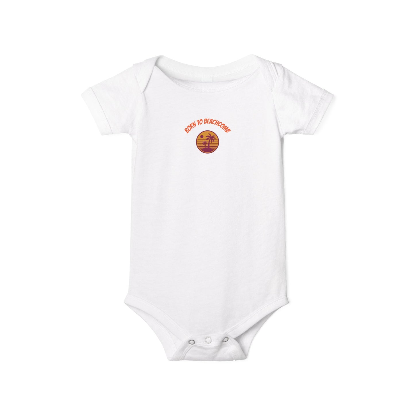 Infant Bodysuit “Born to Beachcomb” Baby One-Piece — Cute Retro Sunset & Surf Logo