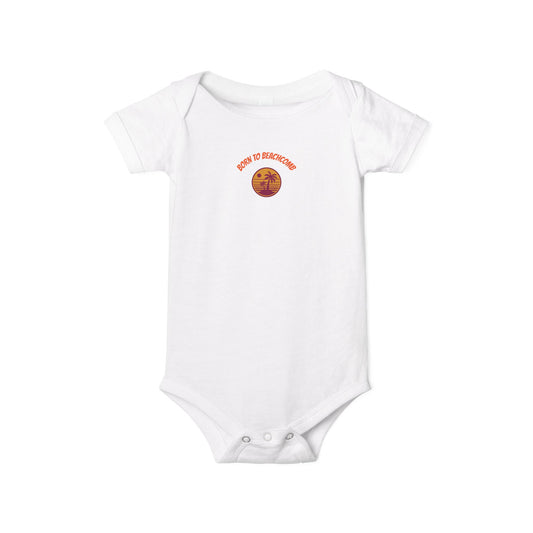 Infant Bodysuit “Born to Beachcomb” Baby One-Piece — Cute Retro Sunset & Surf Logo